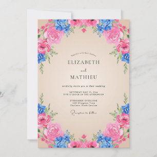 Magenta Kobalt-Ranunkel-Eukalyptus-Hochzeit Einladung
