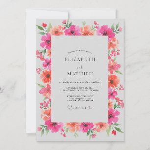 Magenta Korallen Mohn Hochzeit Einladung