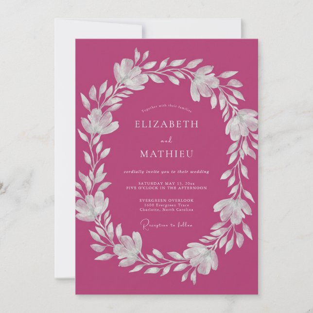Magenta-Kranz-Hochzeit Einladung (Vorderseite)