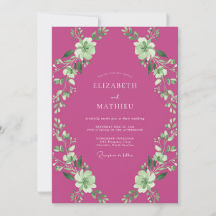 Magenta Künstlerische Botanische Hochzeit Einladung