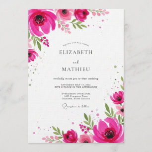 Magenta Künstlerische Florale Hochzeit Einladung