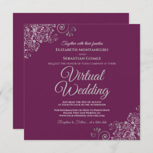 Magenta & Lacy Silver Elegantes Virtual Wedding Einladung
