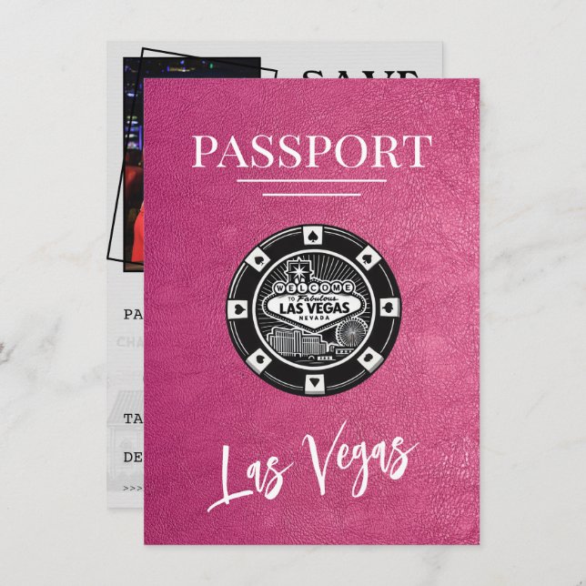 Magenta Las Vegas Passport Save the Date (Vorne/Hinten)