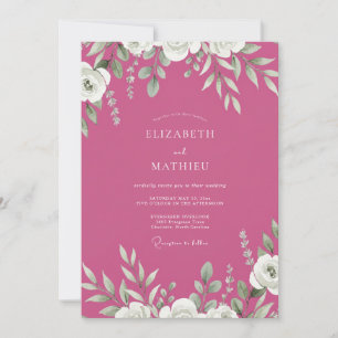 Magenta Laub Graue Eukalyptus-Hochzeit Einladung