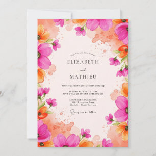 Magenta lebendige Aquarell-Hochzeit Einladung