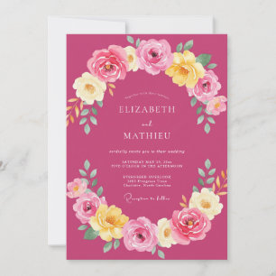 Magenta lebendige Sommerhochzeit Einladung