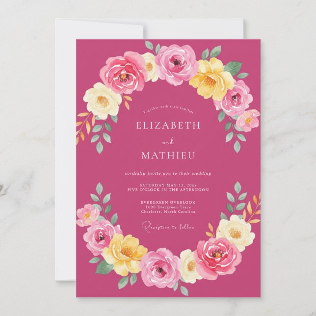 Magenta lebendige Sommerhochzeit Einladung (Vorderseite)