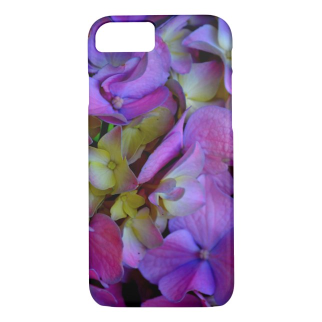 Magenta Lila-blaugelbe Hydrangeas-Blume Case-Mate iPhone Hülle (Rückseite)