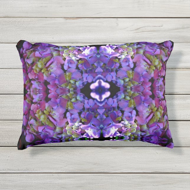 Magenta Lila-blaugelbe Hydrangeas-Blume Kissen Für Draußen (Vorderseite)