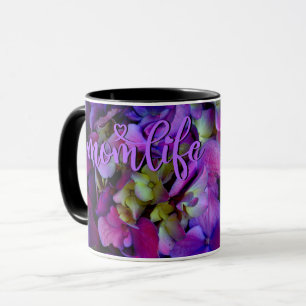 Magenta Lila-blaugelbe Hydrangeas-Blume Mama Tasse