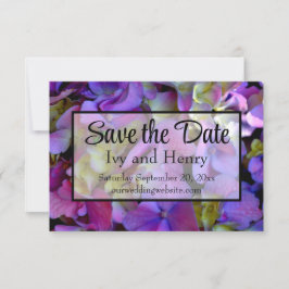 Magenta Lila-blaugelbe Hydrangeas-Blume Save The Date