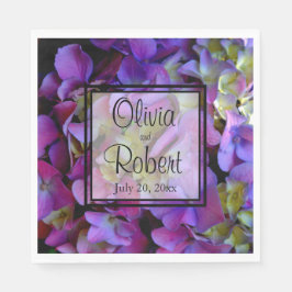 Magenta Lila-blaugelbe Hydrangeas-Blume Serviette