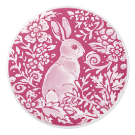 Magenta Lila Bunny Rabbit Woodland Floral Keramikknauf