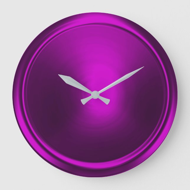 Magenta Lila Button Große Wanduhr (Vorderseite)