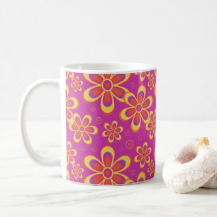 Magenta Lila Gelbes Groovy-Blumenmuster Kaffeetasse
