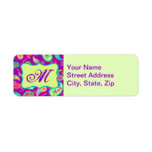 Magenta Lila Green Modern Paisley Monogram