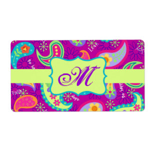 Magenta Lila Green Modern Paisley Monogram
