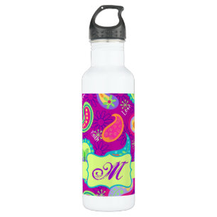 Magenta Lila Green Modern Paisley Monogram Trinkflasche