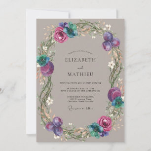 Magenta-lila Kranz Hochzeit Einladung