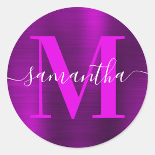 Magenta Lila Moderne Signatur Monogramm Folie Runder Aufkleber