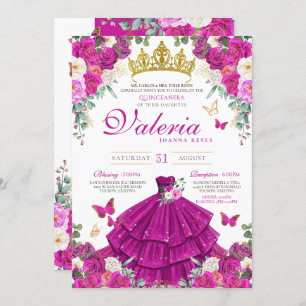 Magenta Lila Pink Butterfly Prinzessin Quinceañera Einladung