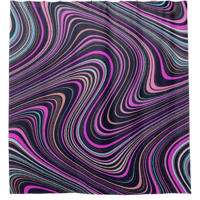 Magenta Lila Pink Navy Muster Duschvorhang (Vorderseite)