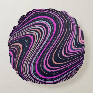 Magenta Lila Pink Navy Muster Rundes Kissen