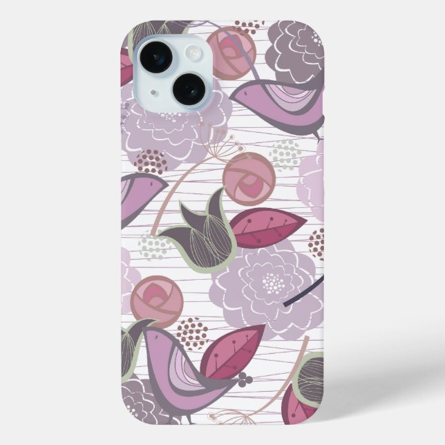 Magenta Lila Sweet Birds Blumengarten Chic Case-Mate iPhone Hülle (Rückseite)