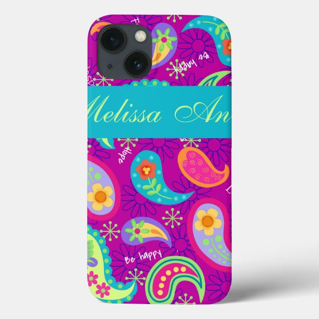 Magenta Lila Türkis Modernes Paisley Muster Case-Mate iPhone Hülle (Rückseite)