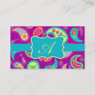 Magenta Lila Turquoise Modern Paisley Monogram Visitenkarte