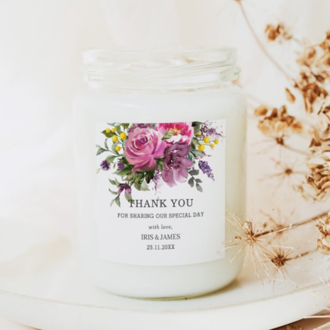 Magenta Lila Yellow Floral Boho Gastgeschenk Hochz Quadratischer Aufkleber (Von Creator hochgeladen)