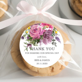 Magenta Lila Yellow Floral Boho Gastgeschenk Hochz Runder Aufkleber