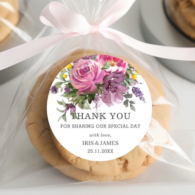 Magenta Lila Yellow Floral Boho Gastgeschenk Hochz Runder Aufkleber (Von Creator hochgeladen)