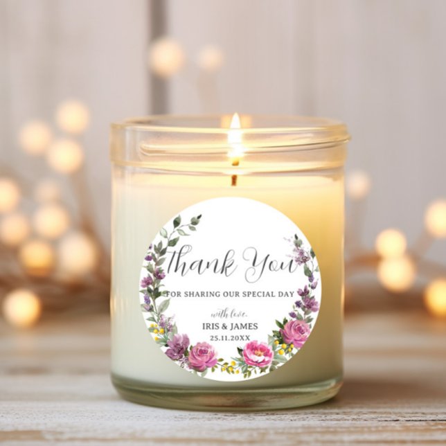 Magenta Lila Yellow Floral Boho Gastgeschenk Hochz Runder Aufkleber (Von Creator hochgeladen)