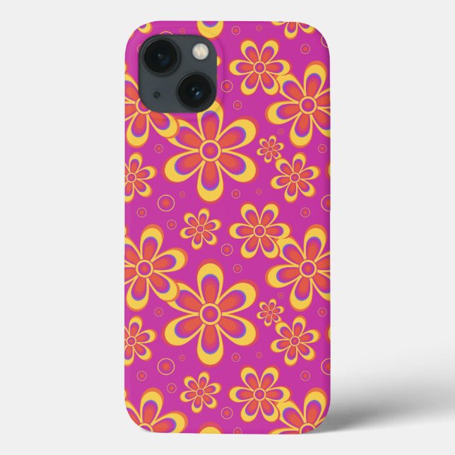 Magenta Lila Yellow Groovy Blume Pattern Case-Mate iPhone Hülle (Rückseite)