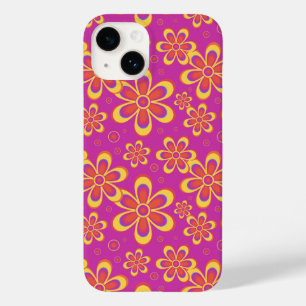 Magenta Lila Yellow Groovy Blume Pattern Case-Mate iPhone 14 Hülle