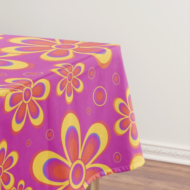 Magenta Lila Yellow Groovy Blume Pattern Tischdecke (Beispiel)
