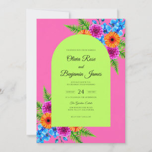 Magenta-Lime-Gerbera-Eukalyptus-Hochzeit Einladung
