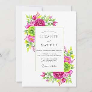 Magenta-Limettengrün Energetische Blumige Hochzeit Einladung