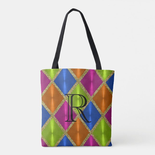 Magenta Limon Blue Gold Harlequin mit Monogram (Rückseite)