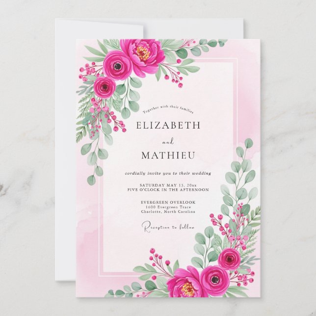 Magenta Lively Spring Wedding Einladung (Vorderseite)