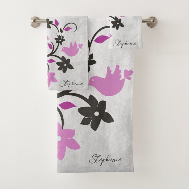Magenta Lovebirds Badetuch Set (Insitu)