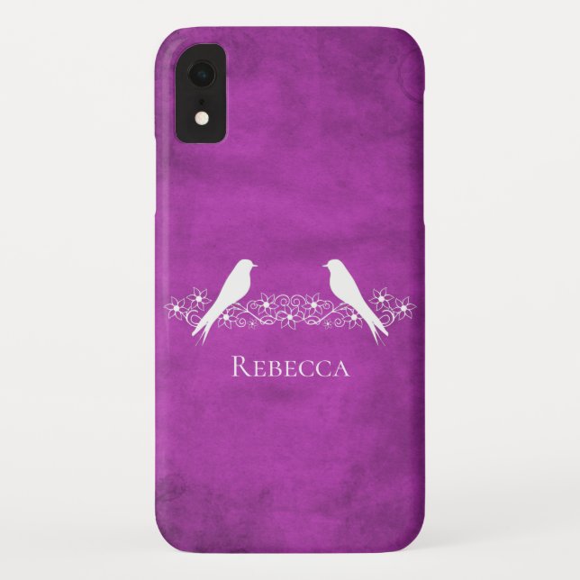 Magenta Lovebirds Floral Vine iPhone Case (Rückseite)