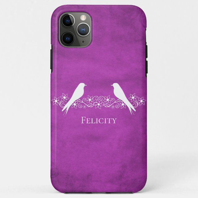 Magenta Lovebirds Floral Vine iPhone Case (Rückseite)