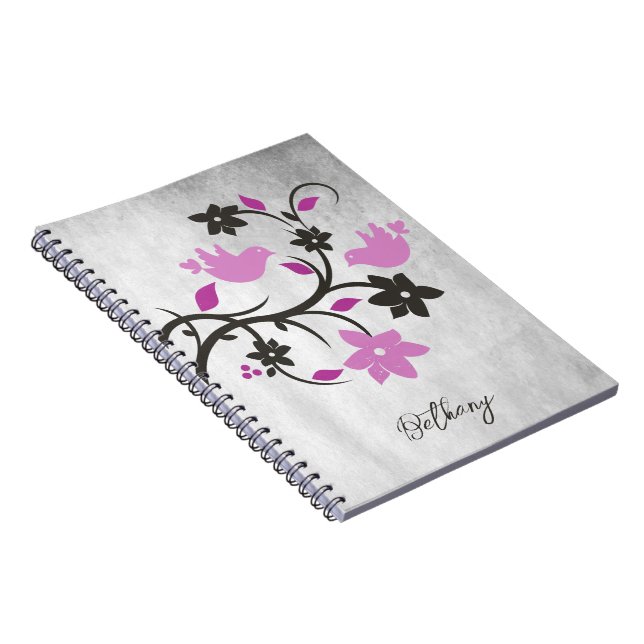 Magenta Lovebirds Personalisiertes Notebook Notizblock (Rechte Seite)