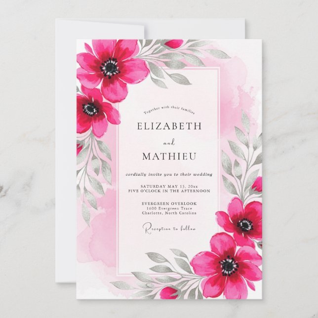 Magenta Luminous Botanical Wedding Einladung (Vorderseite)