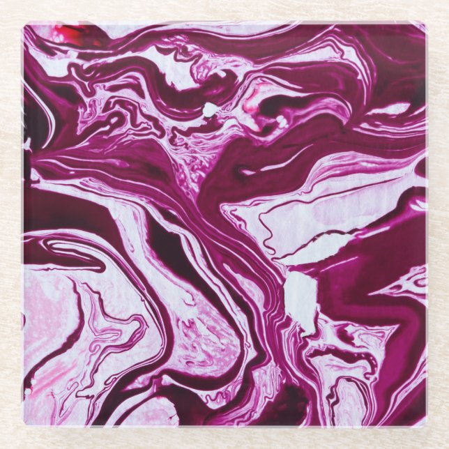 Magenta Marmortextur: Abstrakte Fluid Art Glasuntersetzer (Vorderseite)