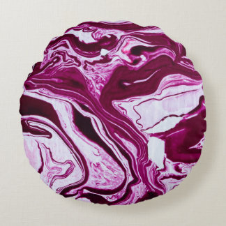 Magenta Marmortextur: Abstrakte Fluid Art Rundes Kissen
