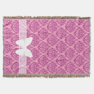 Magenta Mattiert Orchid Damask mit Schmetterling Decke