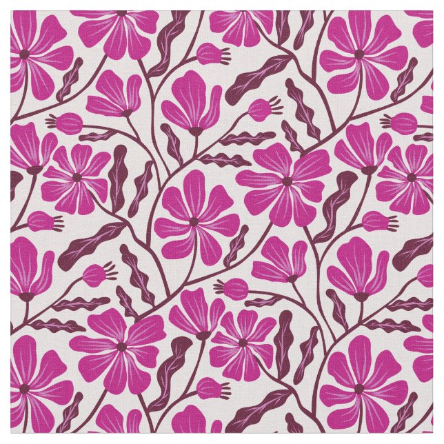 Magenta Mid Century Modern Blumenmuster Stoff (Nahaufnahme)